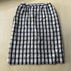 Vintage Barclay Square Skirt Womens 14 Blue Check Pleated Midi Elastic Waist